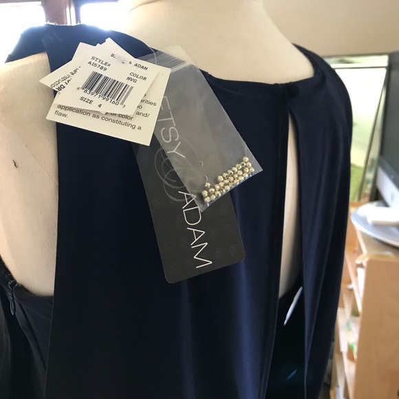 Navy draped dress with beaded skirt - Picture 3 of 4